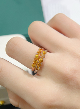 天然黄蓝宝石戒指主石3mm特惠925银镀金精工镶嵌 白金色玫瑰金色