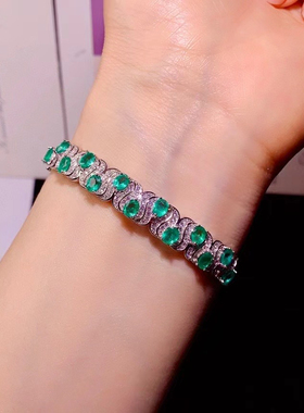 新款哥伦比亚祖母绿手镯 微镶满钻祖母绿彩宝手环上手超美