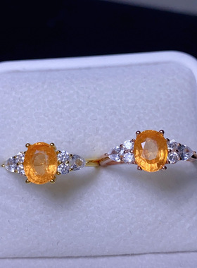 天然刻面芬达戒指高净度火彩爆闪主石6*8mm！s925纯银精工镶嵌