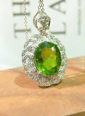 天然绿碧玺吊坠女925银精工镶嵌颜色好送女朋友礼物大颗粒超实惠