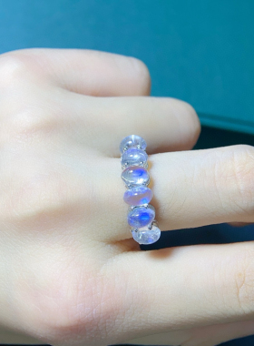 天然玻璃体月光石细排戒指简约百搭闺蜜指环女送礼物s925纯银镶嵌