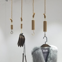 Retro Hemp Rope Hanger Hanger Hanger Hanger Clothing Store Rings Show Rack Bag Hook Upper Wall Hanging Clothes Rack