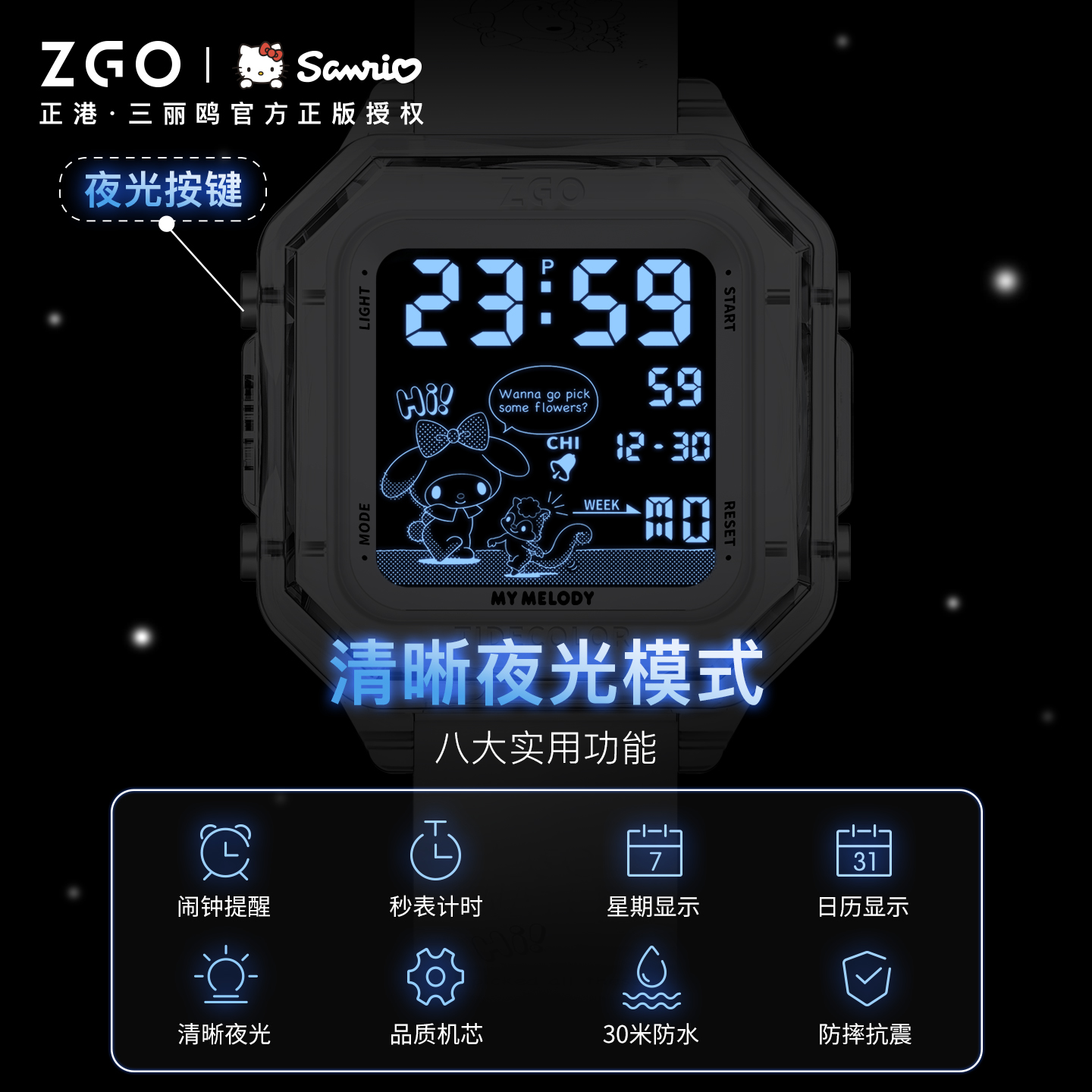 三丽鸥联名美乐蒂手表女款 初高中学生女生儿童女孩高颜值电子表 - 图1