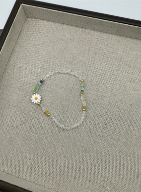 韩系清新小雏菊水晶碎石手链 ins夏日小众百搭彩色水晶弹力手串女
