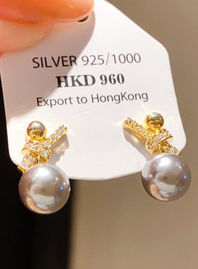 18k真金电镀锆石圆形珍珠耳钉法式精致优雅耳环轻奢高级感耳饰品