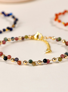 天然水晶青金石碧玺南红玛瑙手链