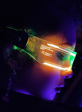 能透眼镜LED发光眼镜网红蹦迪装备未来科技感酒吧表演道具科幻潮