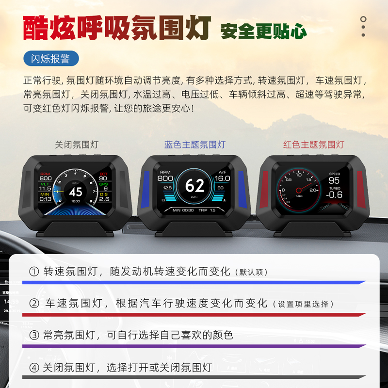 HUD抬头显示器21|零百公里加速测试|车载GPS坡度仪|OBD液晶仪表盘 - 图0