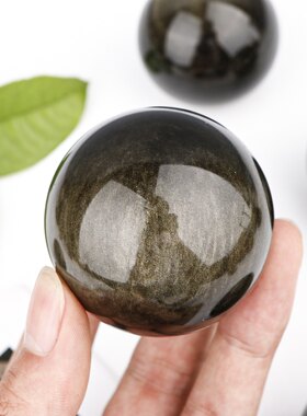 天然金曜石球摆件水晶原石打磨