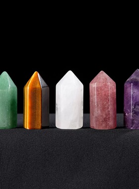 天然紫水晶柱摆件水晶原石打磨单尖六角柱魔棒家居装饰能量柱
