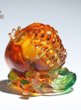 琉璃工艺品多子多福石榴摆件