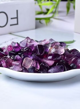 天然紫萤石碎石摆件装饰品原石