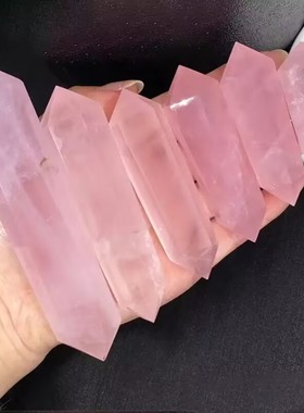 天然粉水晶柱摆件六棱柱客厅装饰