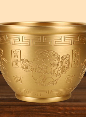 黄铜五路财神百福缸客厅装饰品