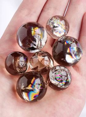 天然爆彩茶水晶球摆件客厅装饰品