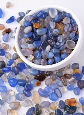 天然蓝玛瑙碎石摆件鱼缸装饰品