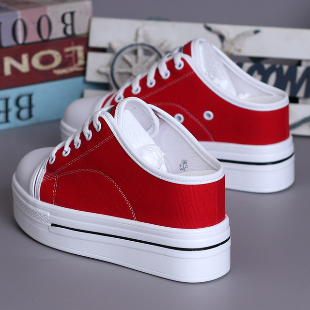 Canvas white shoes with 8cm height in spring