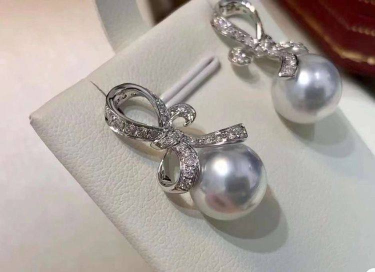 DIY配件天然珍珠S925纯银立体蝴蝶结锆石耳钉空托配8-10mm圆椭珠,淘宝优惠券,粉丝福利购,淘宝优惠卷