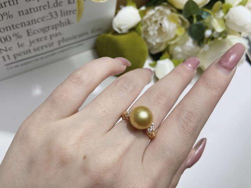 DIY配件天然珍珠S925纯银Ｋ金工艺镂空戒指空托 配11-12mm圆扁珠 - 图3