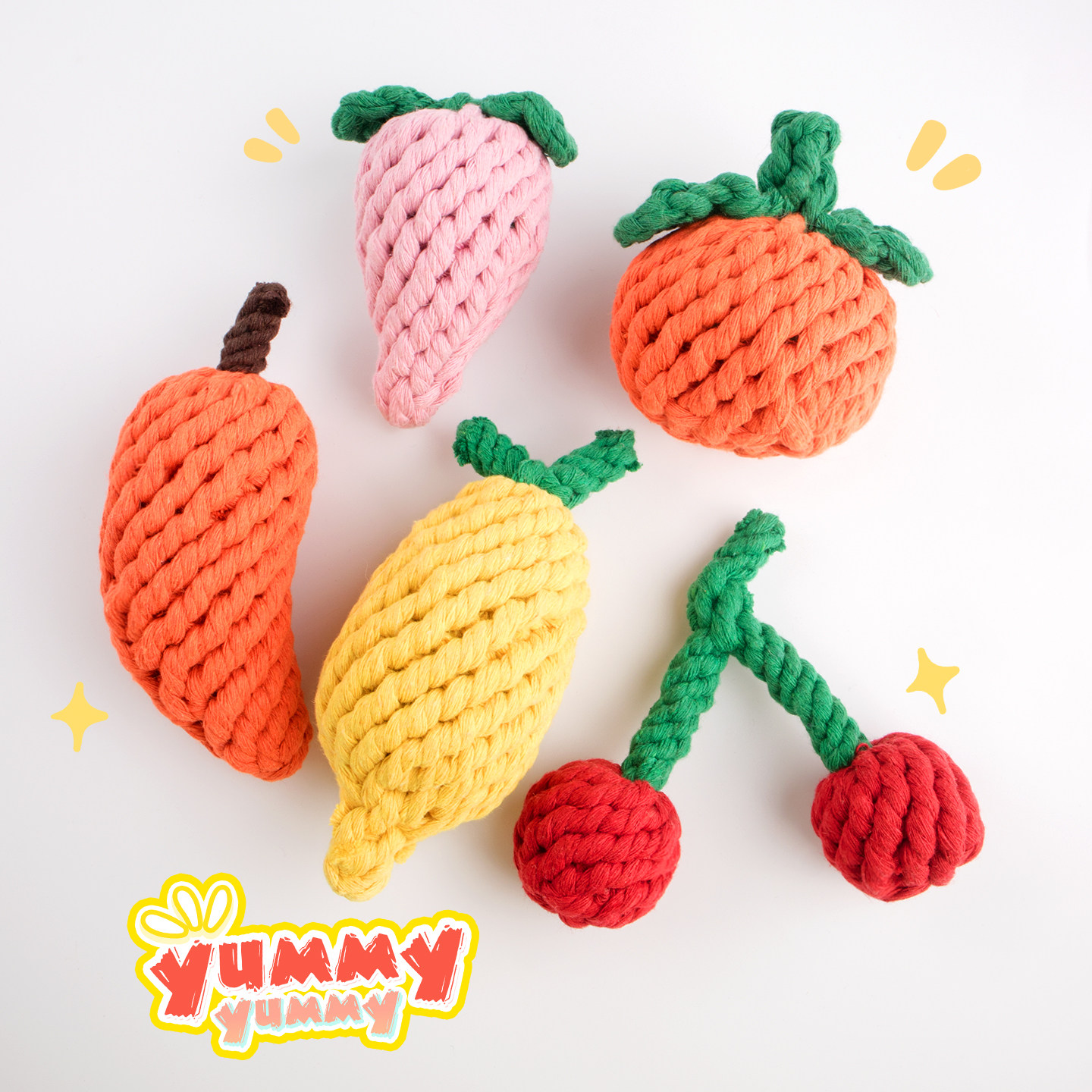 宠物用品狗狗棉绳玩具套装手工编织耐咬磨牙洁齿水果樱桃绳结玩具,淘宝优惠券,粉丝福利购,淘宝优惠卷