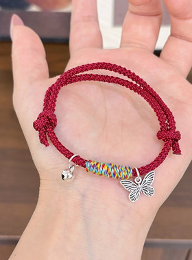 新中式铃铛手链手搓棉线小红书同款手工编织红绳手链藏式手绳礼物