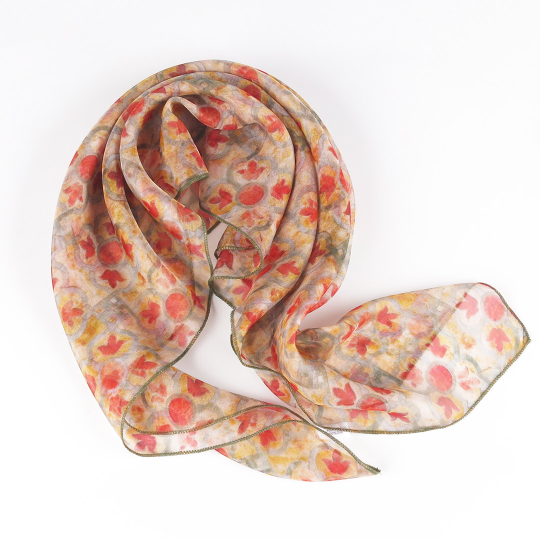 橙色小方巾丝巾女2025新款碎花中国风春秋纱巾100%桑蚕丝真丝围巾,淘宝优惠券,粉丝福利购,淘宝优惠卷