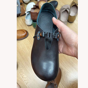 2023 ໃໝ່ Cowhide Retro ເກີບຜູ້ຍິງຂອງແທ້ ໜັງ ສະດວກສະບາຍ Soft Tendon Flat Bottom Work Mom Shoes
