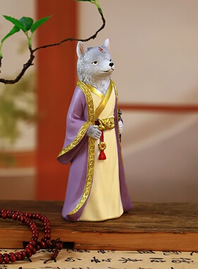 中式禅意招财狼仙五仙树脂摆件