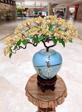 喜上枝头！鸟语花香！ 天然黄水晶迎客松招财树摆件！
