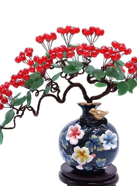 红玉果硕果累累迎客松摆件！ 鸟语花香！花开富贵！