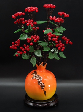 石榴红了！水晶石榴红果摇钱树发财树摆件！花开富贵！硕果累累!