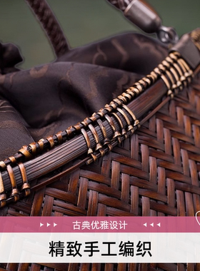 中式复古船造型手工竹编手提包