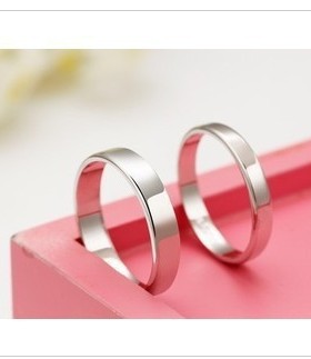 925银镀白金光面刻字情侣戒指