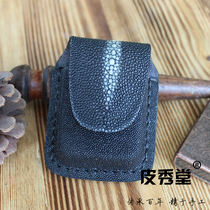 Leather Show Hall Substitute Zippo Lighter Set of Sesame Oil Pearl Fish Leather Lighter Cover Handmade Head Layer Bull Leather Cover