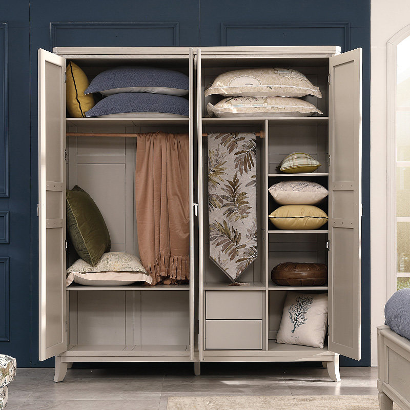美式轻奢浅灰色红橡木实木三门四门衣柜卧室开门大衣橱1.5米1.9米 - 图1