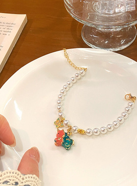 清新甜美施家贝珠可爱卡通木马抽拉调节手链中国风财神爷跨境