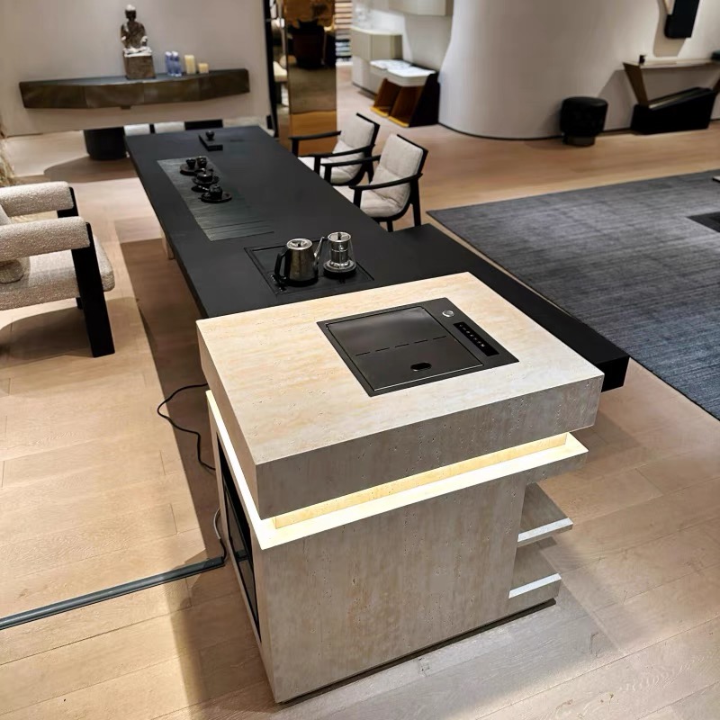 轻奢2025新款升降茶桌高端实木岛台泡茶办公一体多功能老板泡茶桌 - 图0