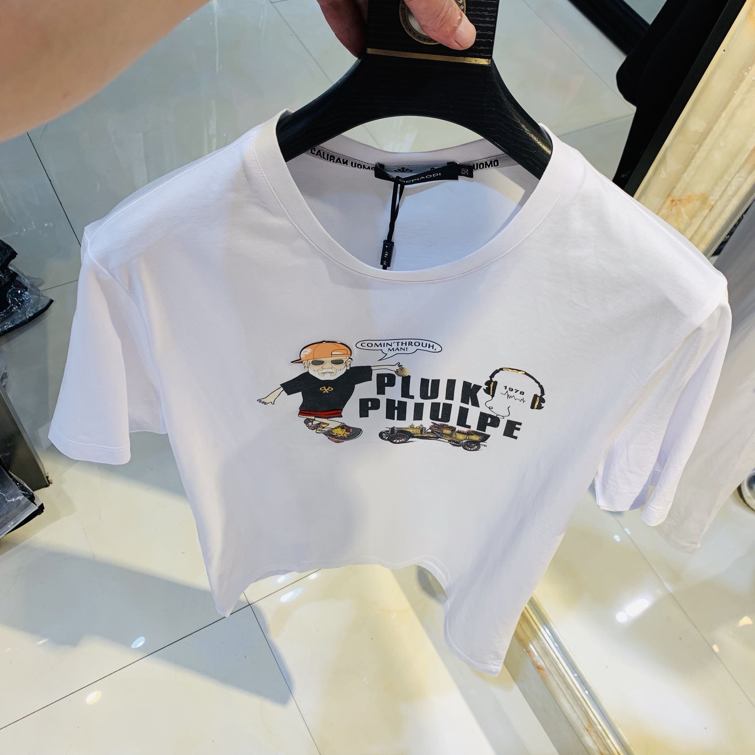 LD潮流男装夏季欧美潮流时尚圆领T 恤男弹力修身印花休闲帅气百搭短袖3