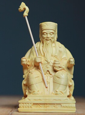 黄杨木雕刻土地公土地婆摆件