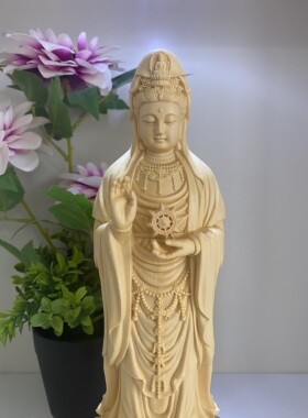 桧木木雕普陀山南海观音摆件