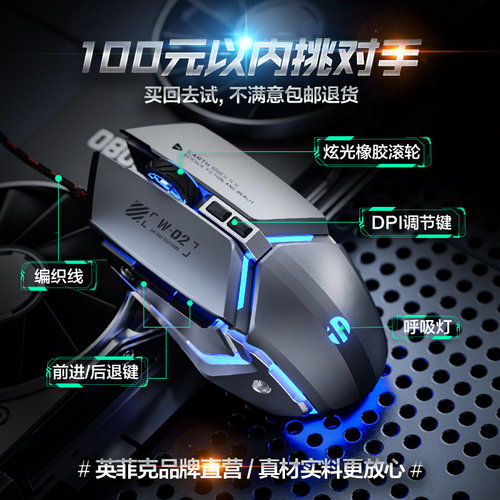 英菲克W2电竞办公静音无声游戏有线鼠标usb机械笔记本台式家用 - 图0