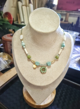 原创设计进口捷克琉璃薄荷绿系列小众设计感高级轻奢百搭项链