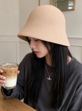 2026新款黑色渔夫帽女秋冬针织毛线显脸小韩版百搭遮脸盆帽水桶帽