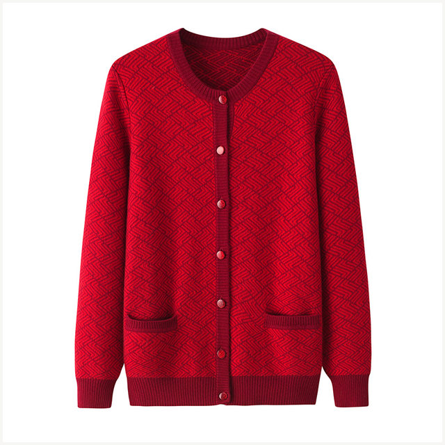 Middle-aged and elderly cashmere sweater men's V-neck cardigan thickened couple's cardigan coat loose large size sweater mother stitch