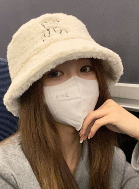 帽子女冬季渔夫帽韩版保暖冷帽可爱羊羔毛泰迪绒帽子显脸小盆帽潮