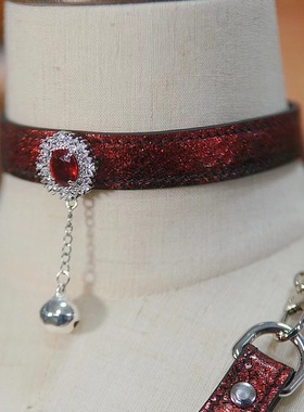 诊疗师手工定制 闪钻铃铛吊坠刻字真皮choker项圈女情侣SM男小众