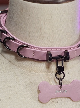 诊疗师手工定制 狗狗骨头吊牌可刻字真皮choker项圈女情侣SM小众