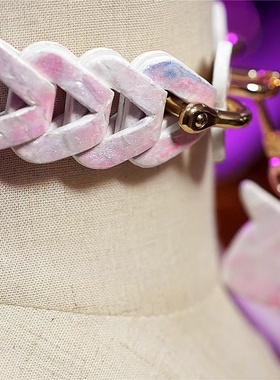 诊疗师手工定制 晚霞骨头狗牌吊坠项圈女m项链k9真皮牵引绳choker