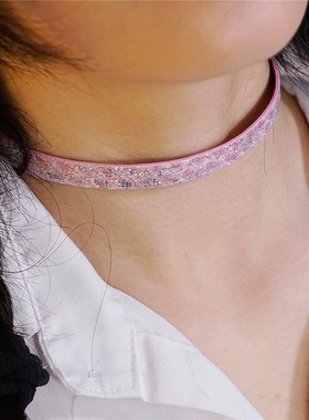 诊疗师手工定制 粉色银闪真皮简约颈环choker项圈女情侣高级ins风