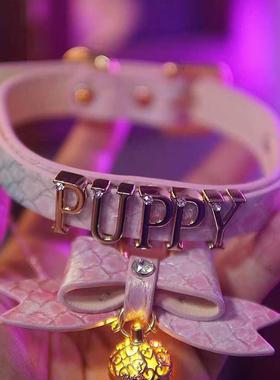 诊疗师手工定制 字母蝴蝶镂空吊坠项圈女m项链k9真皮牵引绳choker